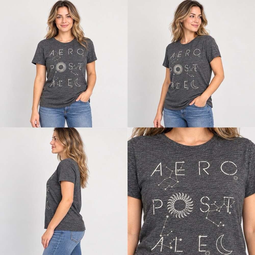 Aeropostale Free State T Shirt Womens XL Gray Celestial Sun Moon Stars Graphic